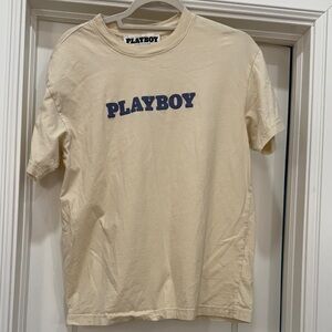 Playboy Cream Tee with Blue Logo